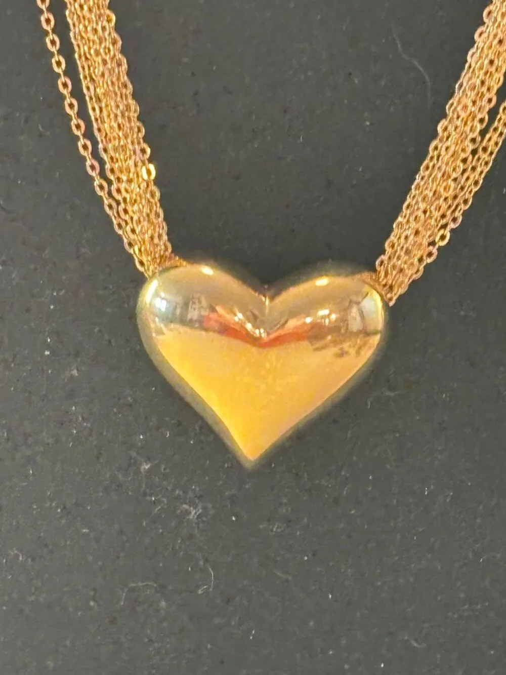 Vintage Gold Tone 10 Strand Chain with Puffy Heart Necklace & Matching Earrings